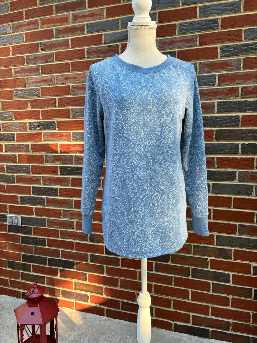 Croft and Barrow Light Blue Paisley Long Sleeve Sweater